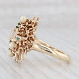 Light Gray Cultured pearl Emerald Chalcedony Cocktail Ring 14k Yellow Gold Size 10.5