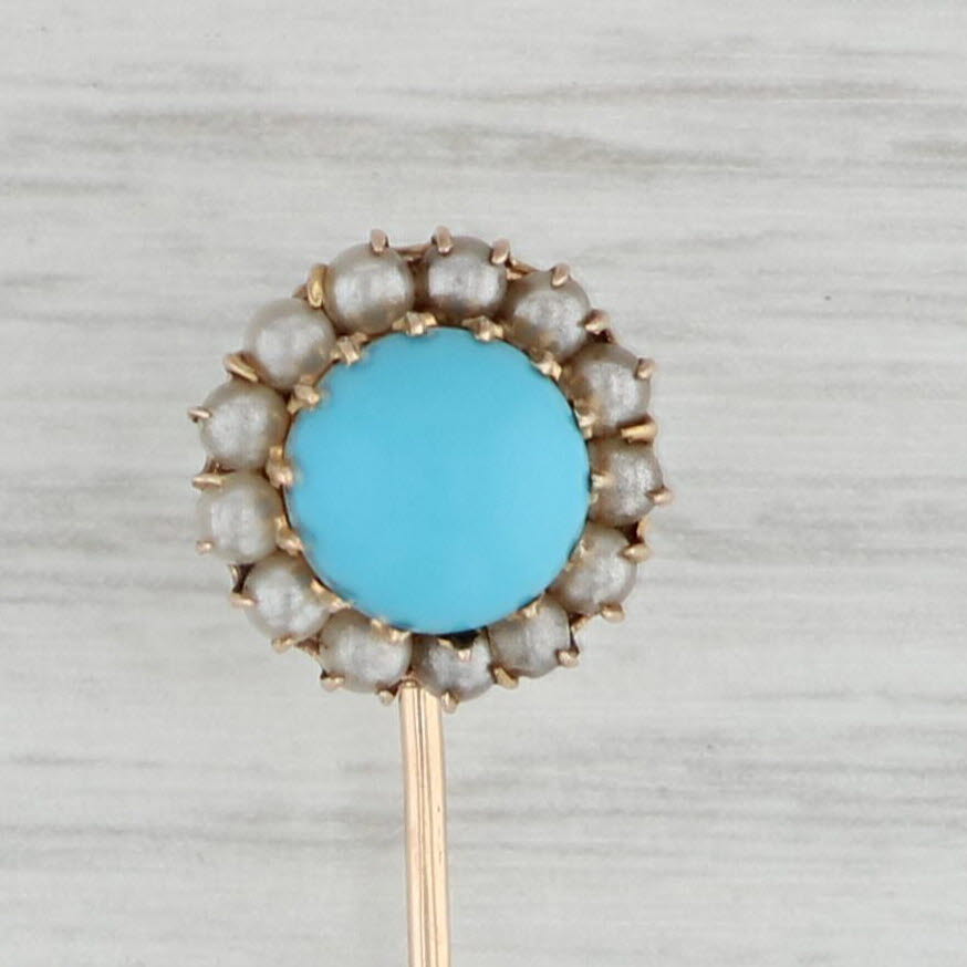 Gray Antique Glass Imitation Pearl Halo Stickpin 8k Yellow Gold