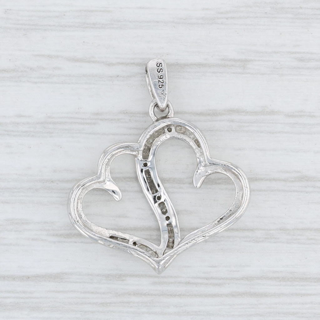 Light Gray 2 Hearts Diamond Pendant Sterling Silver 925