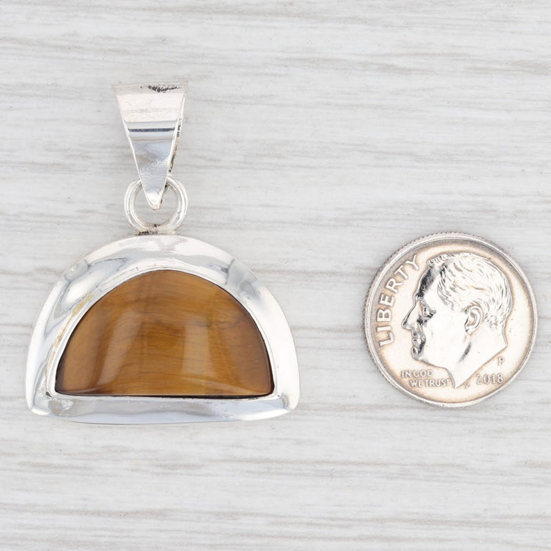 Light Gray New Tiger's Eye Pendant Sterling Silver 925 Statement Brown Stone Solitaire