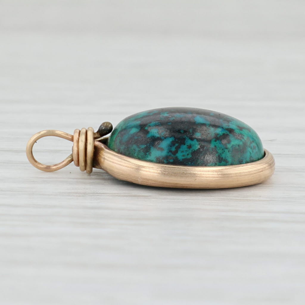 Light Gray Native American Green Stone Pendant 8k Gold Turquoise Malachite Chrysocolla