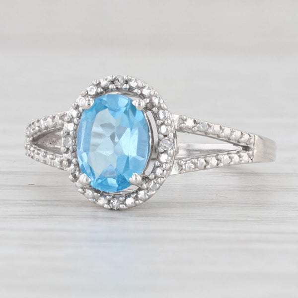 Light Gray 1.10ctw Blue Topaz Diamond Halo Ring 10k White Gold Size 7 Oval Solitaire