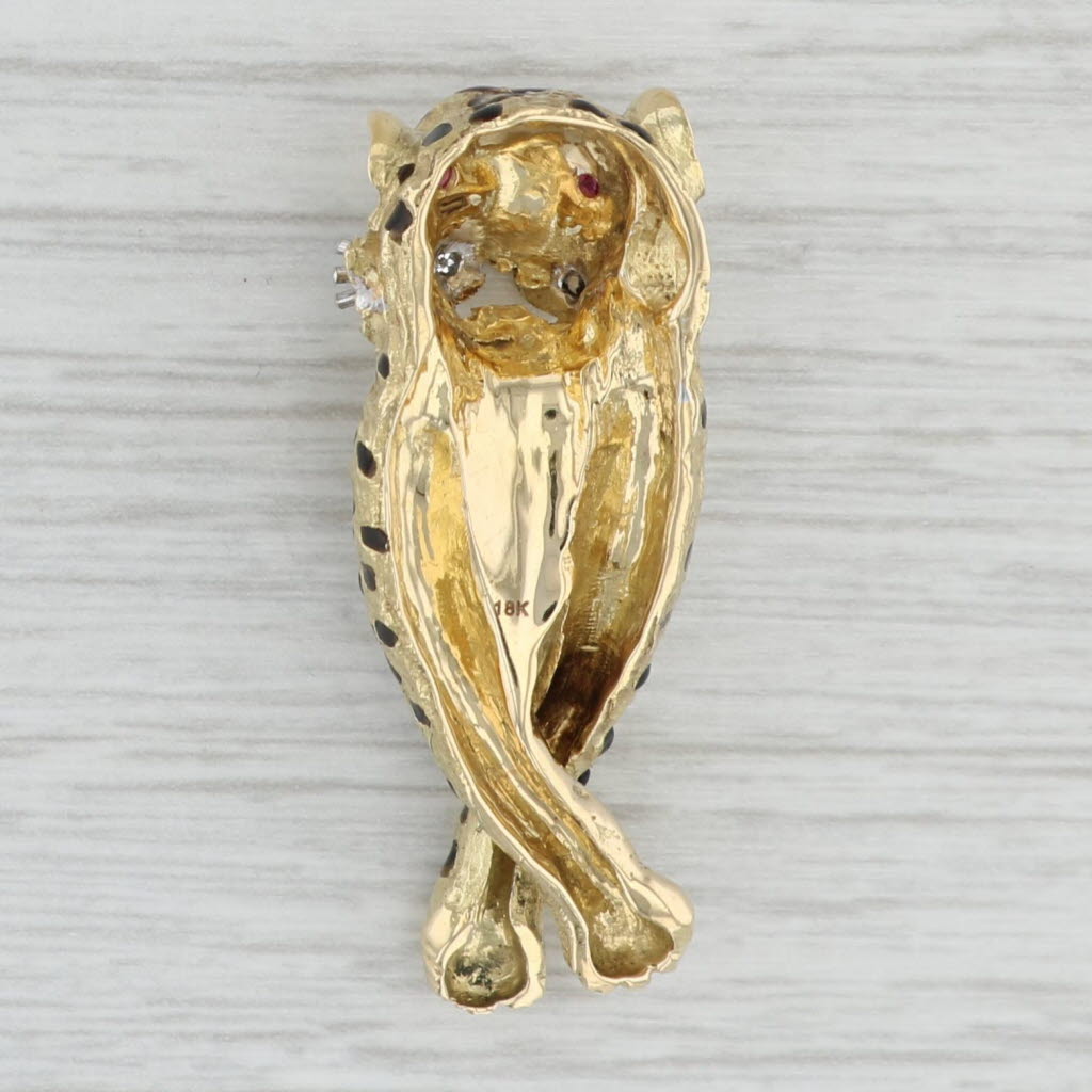 Light Gray Leopard Statement Pendant 18k Yellow Gold Ruby Diamond Animal Jewelry