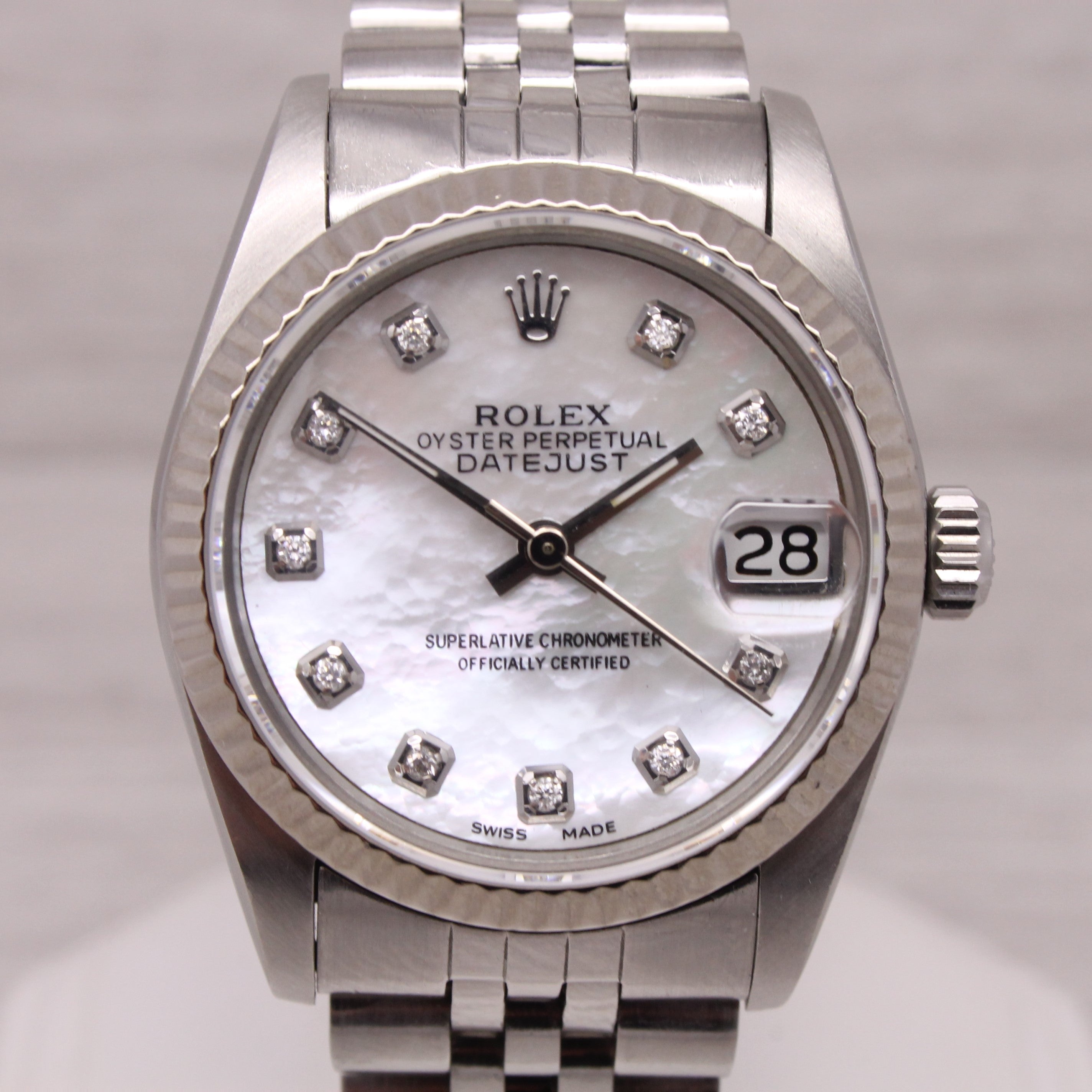 Gray 1991 Rolex Datejust Ladies 68274 MOP Diamond Dial Automatic Watch Jubilee 2 Yr