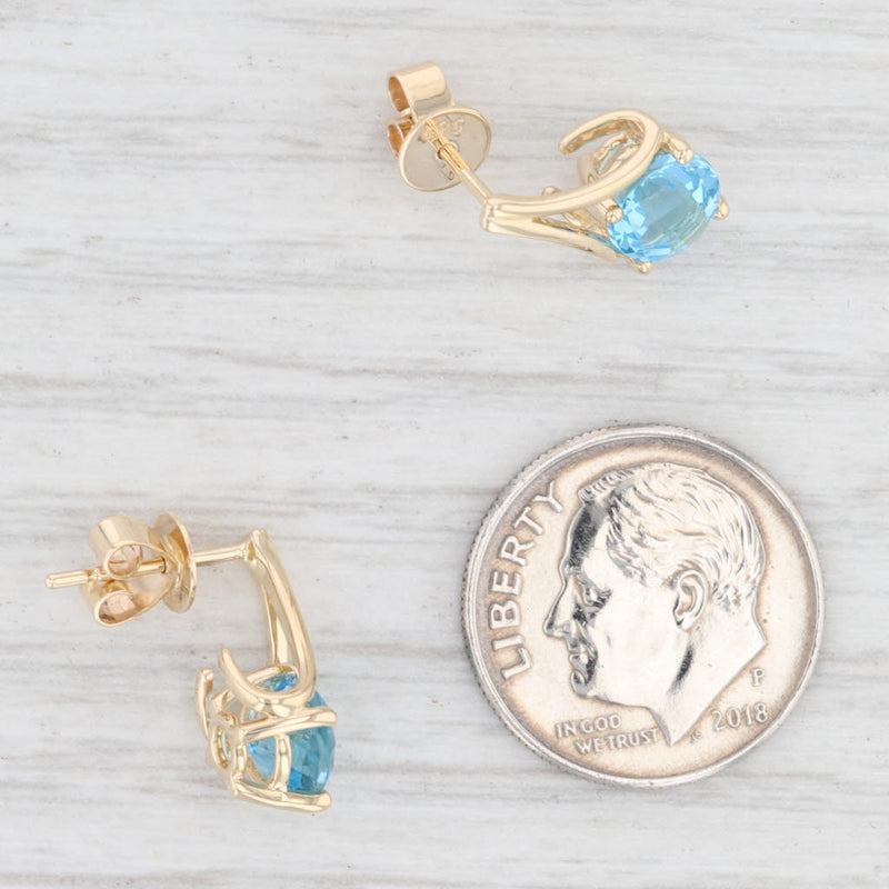 New 2.10ctw Blue Topaz Drop Earrings 14k Yellow Gold December Birthstone