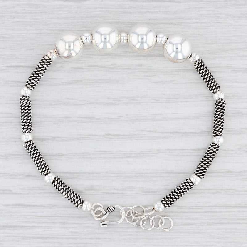 Light Gray New Bead Statement Bracelet Sterling Silver 7.5 - 8.5" Beaded Chain