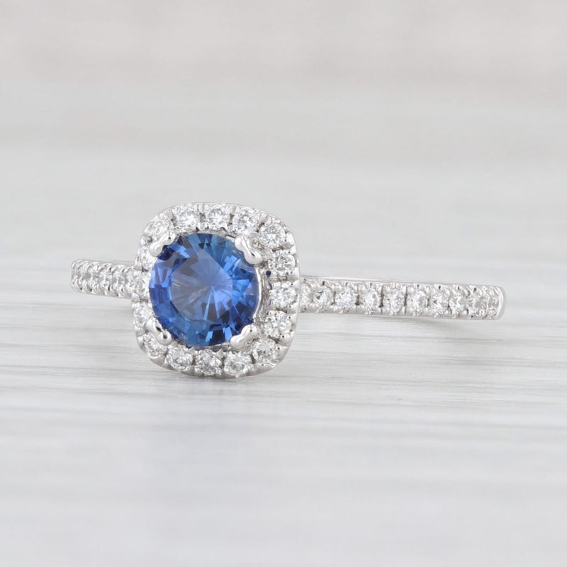 New 0.95ctw Blue Sapphire Diamond Halo Ring 14k White Gold Engagement Size 6.75