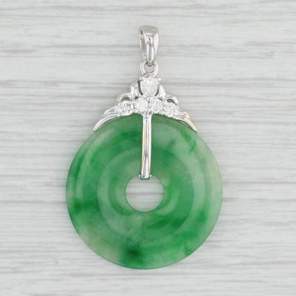 Light Gray Jadeite Jade Torus Pendant 18k White Gold 0.26ctw Diamonds Jade Gallery Report