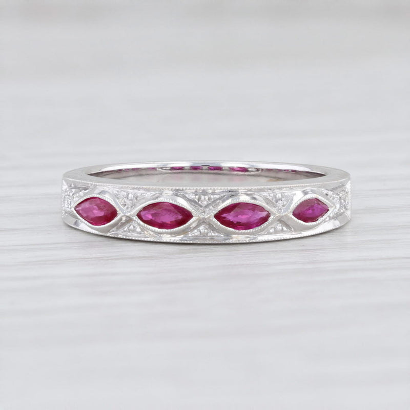 New Beverley K 0.45ctw Ruby Diamond Stackable Ring 18k White Gold Band Size 6.5