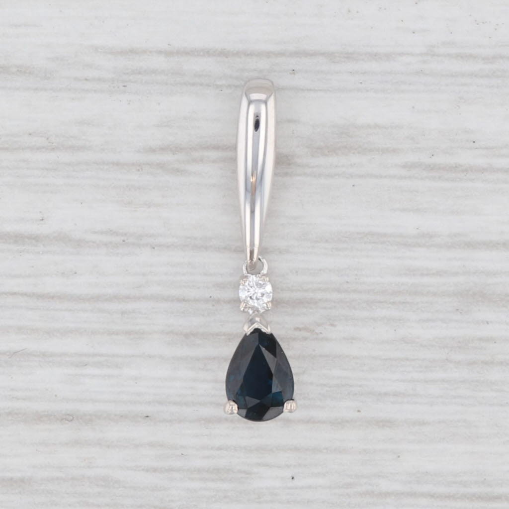 Light Gray 0.51ctw Blue Sapphire Diamond Teardrop Pendant 14k White Gold Pear Solitaire