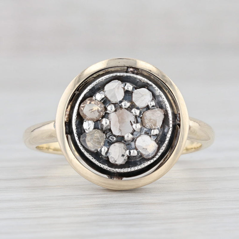 Vintage Rose Cut Diamond Cluster Ring 14k Gold Silver Size 9