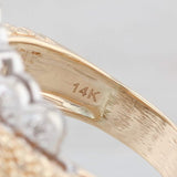 Light Gray 0.13ctw Diamond Belt Buckle Ring 14k White Yellow Gold Statement Size 7.75