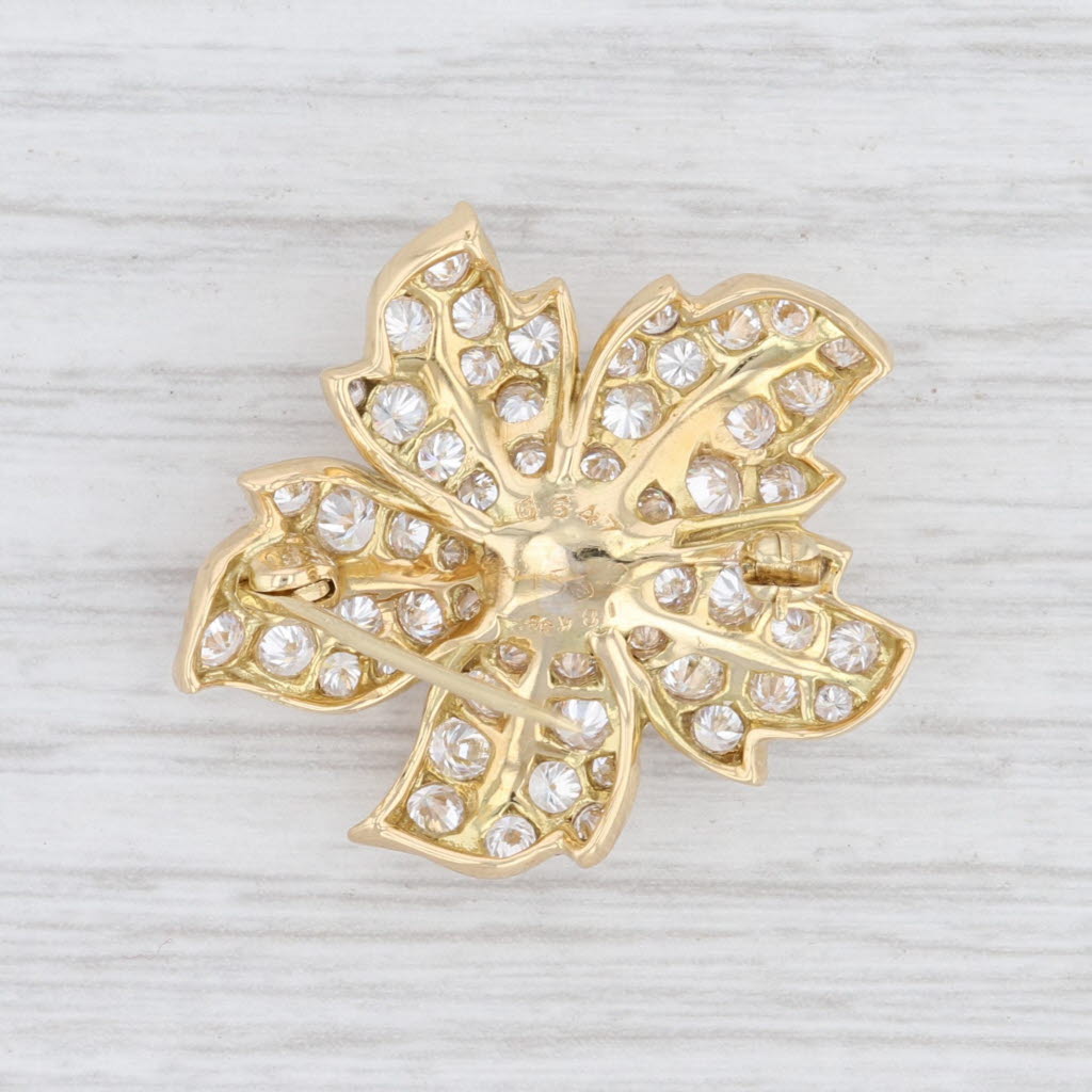 Light Gray 2.25ctw VVS Diamond & Pearl Flower Brooch 18k Yellow Gold Floral Statement Pin