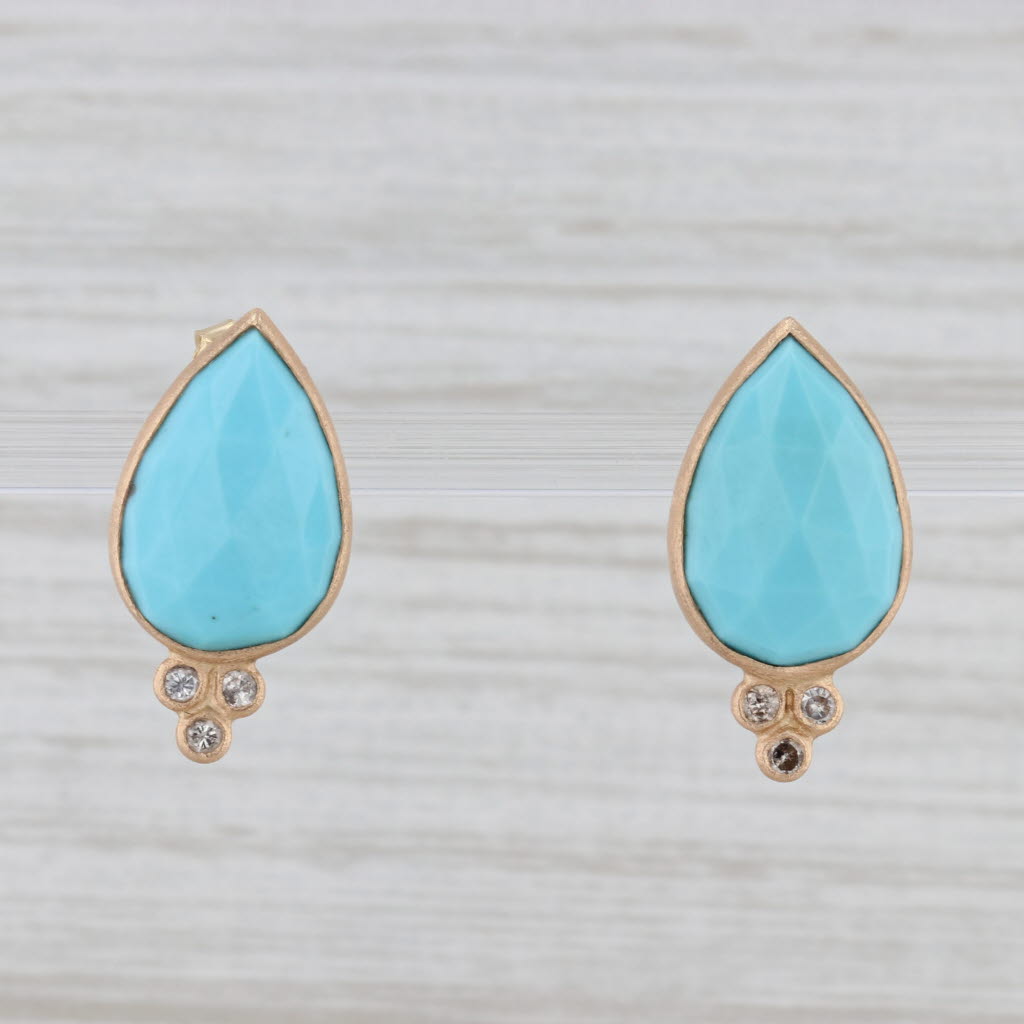 Light Gray New Nina Nguyen Turquoise Diamond Teardrop Earrings 18k Yellow Gold Pierced