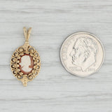 Light Gray Vintage Carved Shell Cameo Pendant 14k Yellow Gold Figural Small Oval