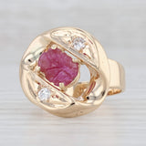Scarab Ruby Cabochon Diamond Ring 14k Yellow Gold Size 7.25 Cocktail