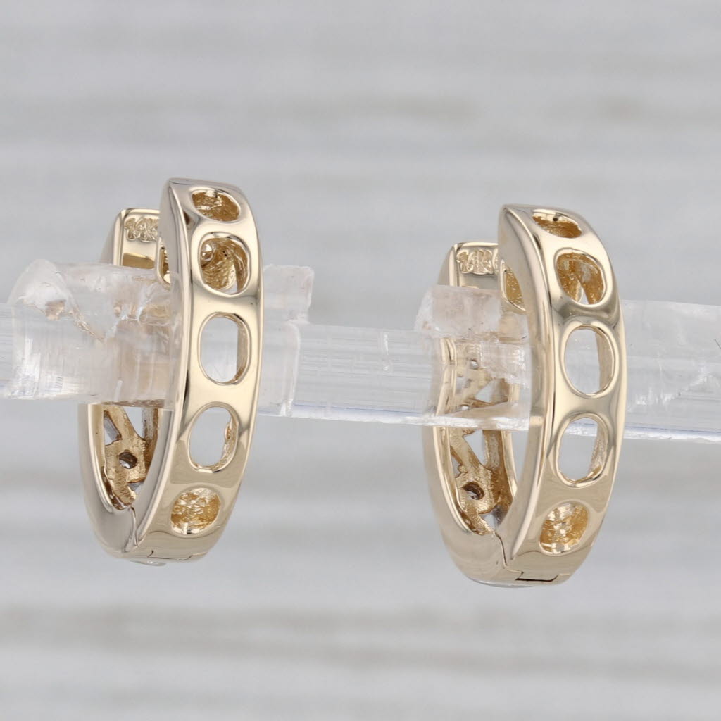 Gray Diamond Accented Hoop Huggie Earrings 14k Yellow Gold Pierced Round Hoops