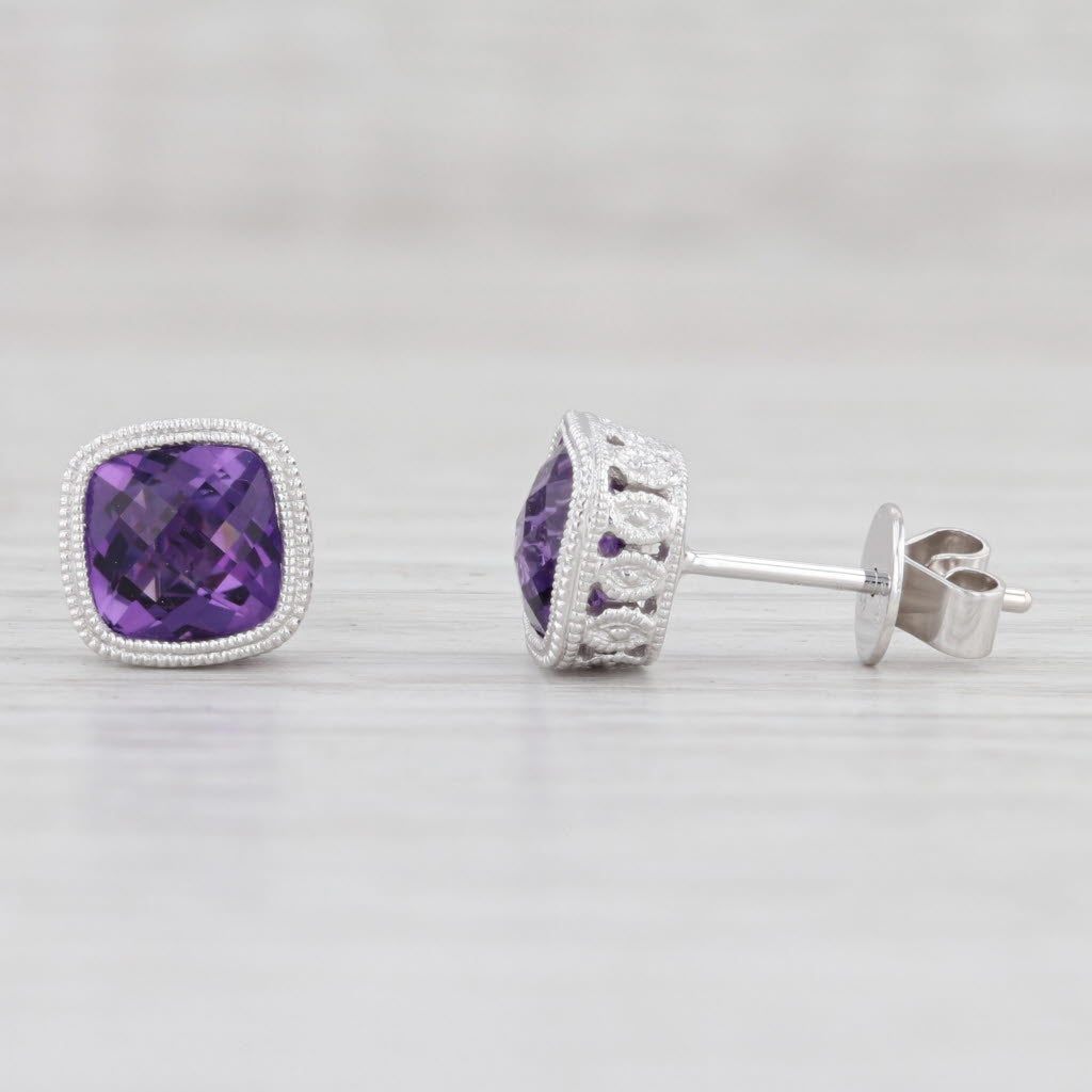 Light Gray New 1.66ctw Amethyst Solitaire Stud Earrings 14k White Gold February Birthstone