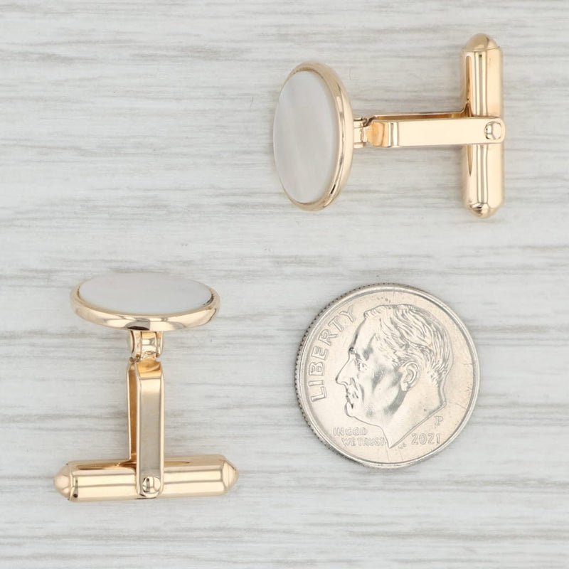 Round Mother of Pearl Cufflinks 14k Yellow Gold Suit Accessories