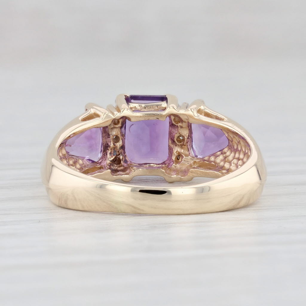 Light Gray 1.82ctw Amethyst Diamond Ring 10k Yellow Gold 3-Stone Size 7