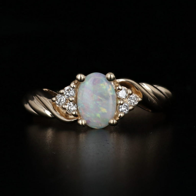 Black Opal Diamond Ring 14k Yellow Gold Size 7 October Birthstone