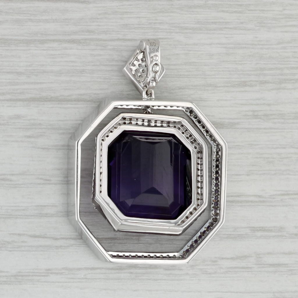 Gray 28.03ctw Amethyst Diamond Halo Enhancer Pendant 18k White Gold Statement