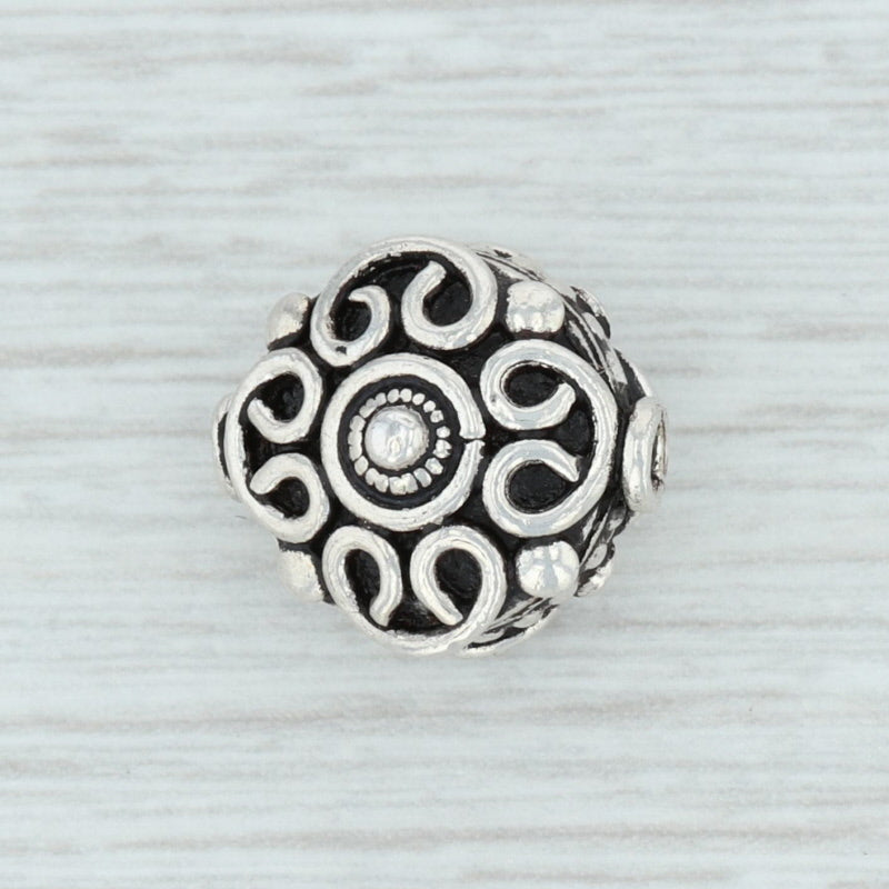 Light Gray Ornate Bead Charm Sterling Silver 925 Slide Jewelry Making