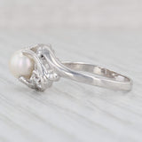Light Gray Cultured Pearl Solitaire Ring 10k White Gold Size 7 Diamond Accents