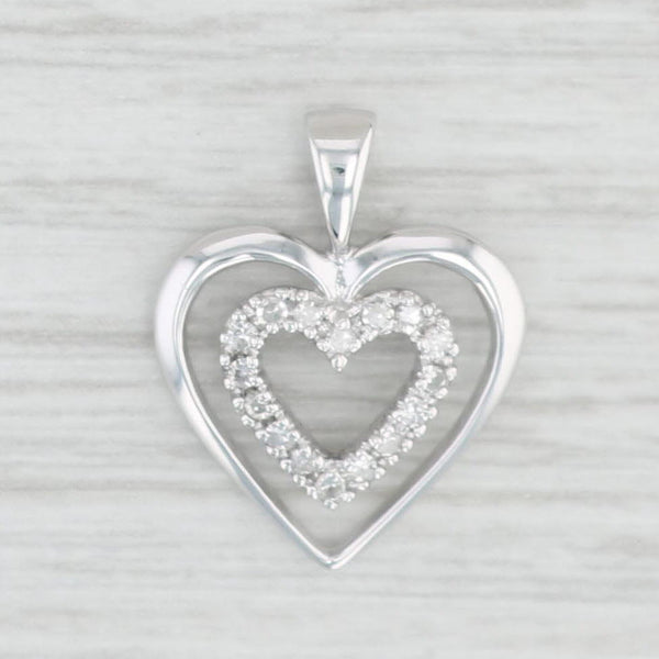 Light Gray Diamond Double Heart Pendant 10k White Gold Small Drop