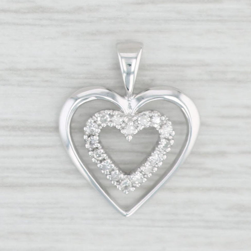 Diamond Double Heart Pendant 10k White Gold Small Drop