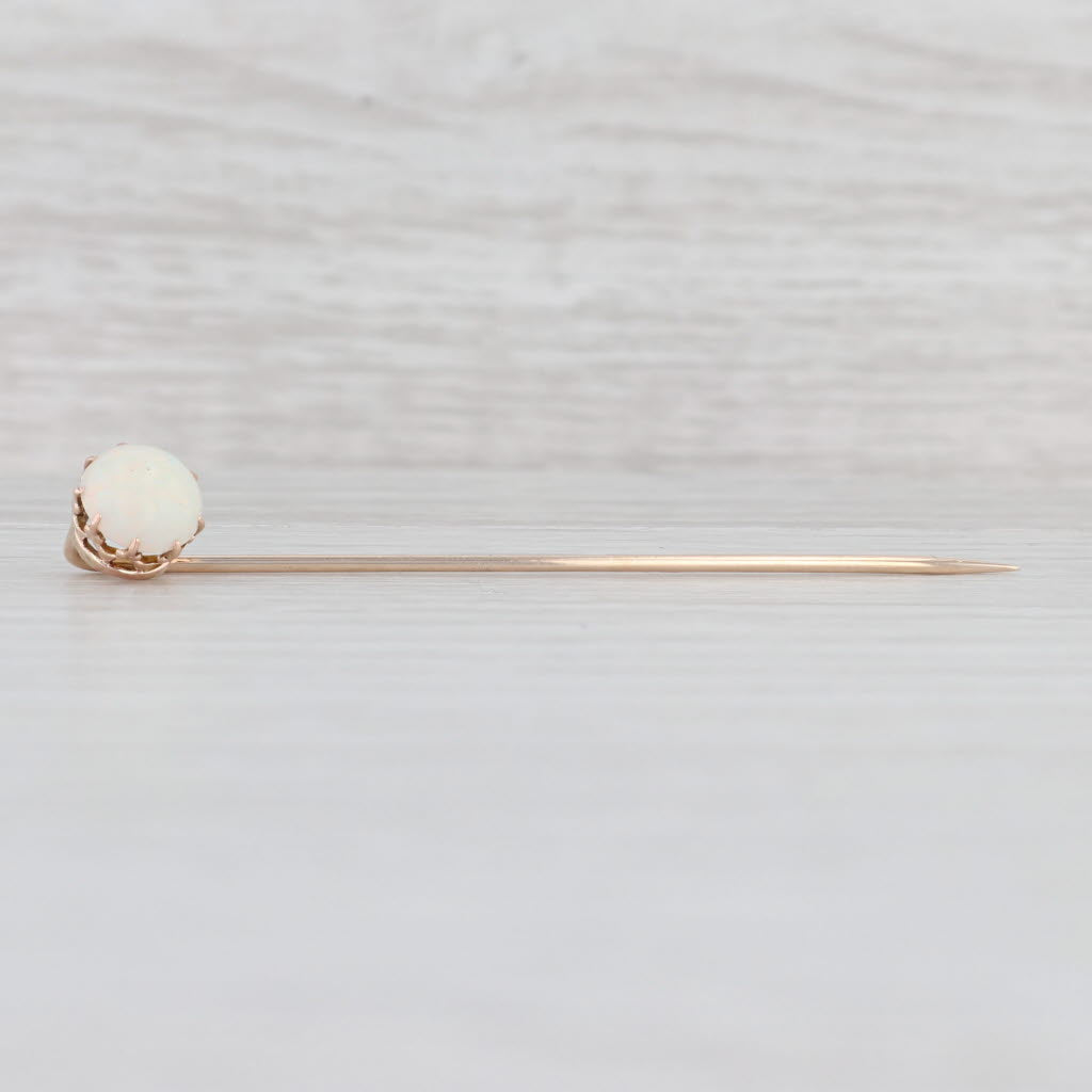 Light Gray Antique Opal Solitaire Stickpin 10k Yellow Gold Pin