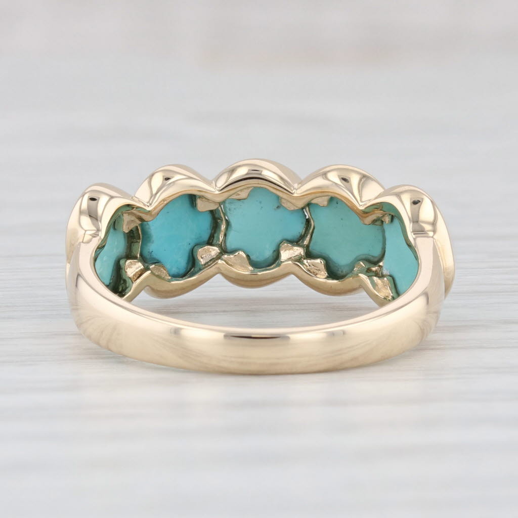 Light Gray Lab Created & Imitation Turquoise Hearts Ring 14k Yellow Gold Size 7 Band