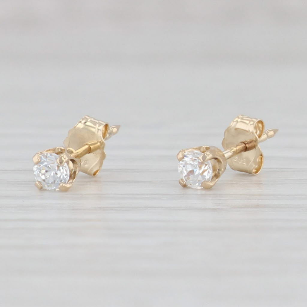 Light Gray Cubic Zirconia Stud Earrings 14k Yellow Gold Round Solitaire Studs