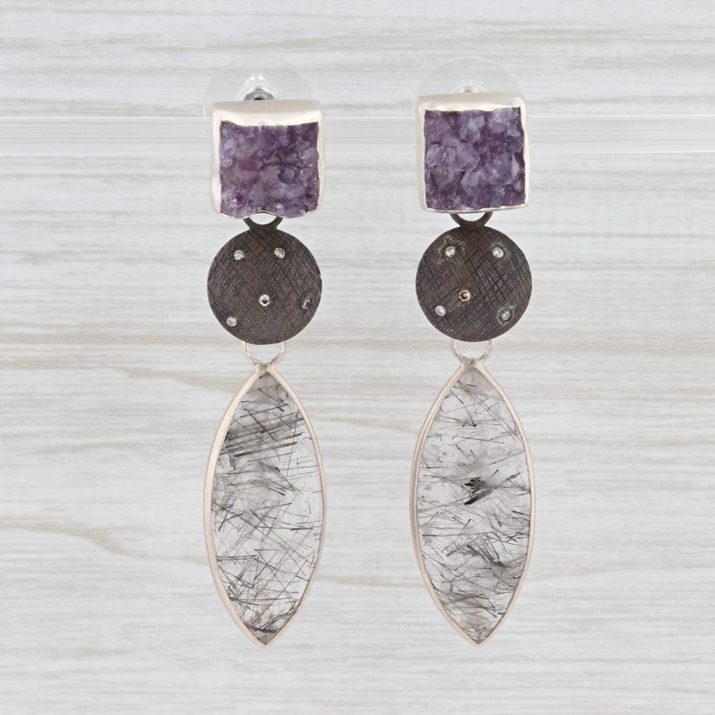 Light Gray New Nina Nguyen Amethyst Quartz Diamond Drop Earrings Interchangeable Statement