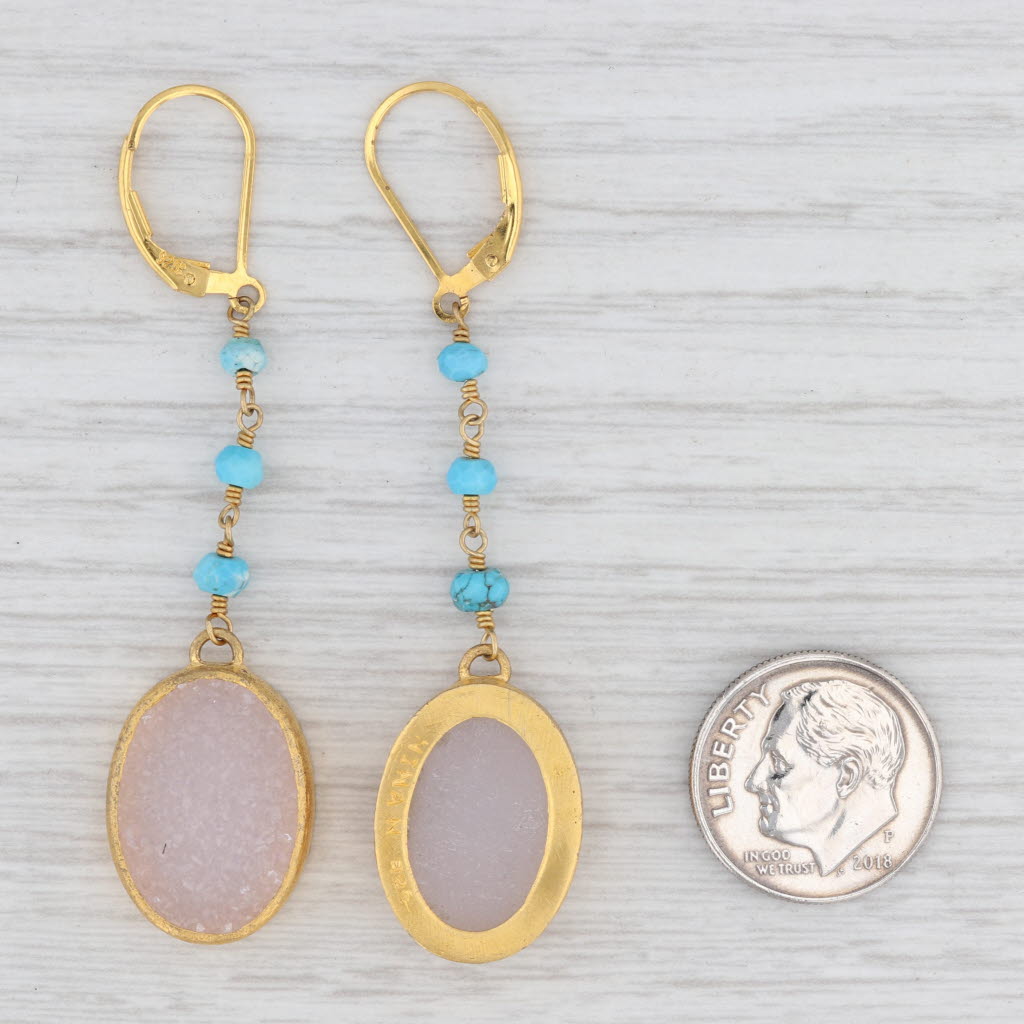 Light Gray New Nina Nguyen Pink Druzy Quartz Turquoise Earrings Sterling Gold Vermeil