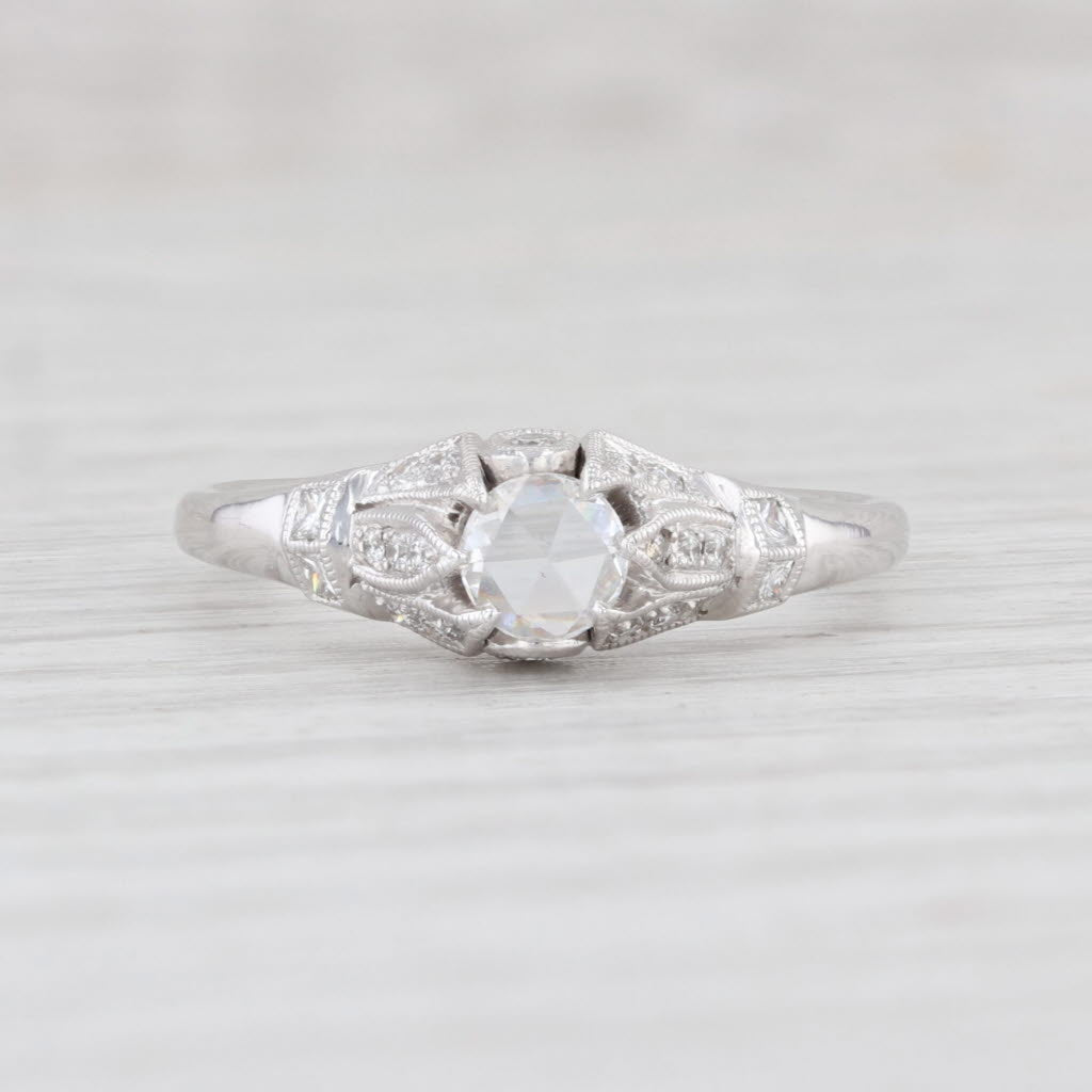 Light Gray New Rose Cut 0.35ctw Diamond Engagement Ring 14k White Gold Size 6.75 Solitaire