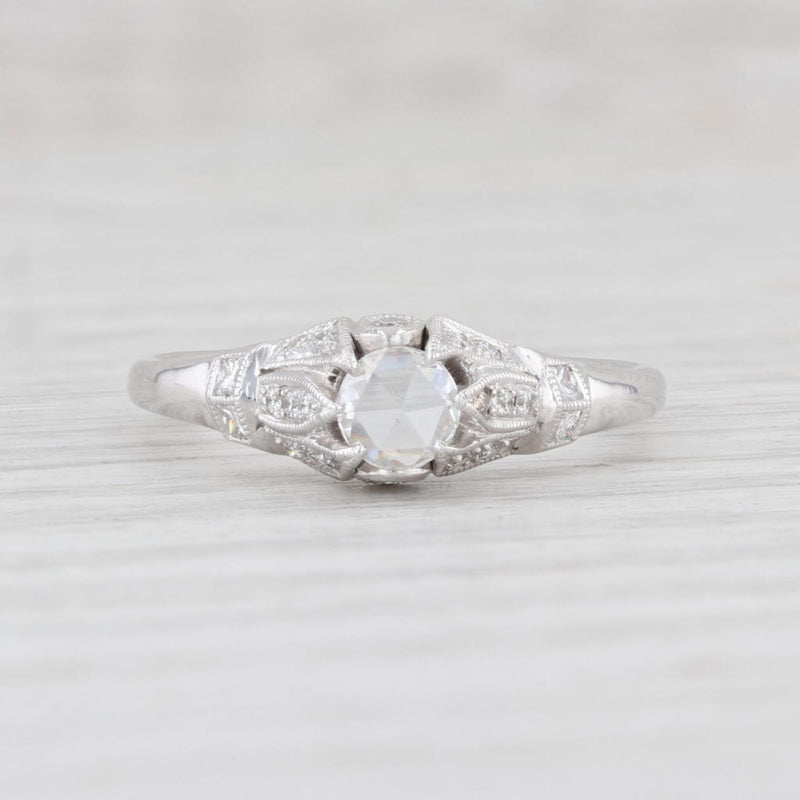 Light Gray New Rose Cut 0.35ctw Diamond Engagement Ring 14k White Gold Size 6.75 Solitaire