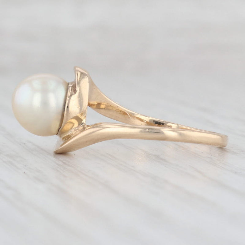 Cultured Pearl Solitaire Ring 14k Yellow Gold Size 8.25 Bypass