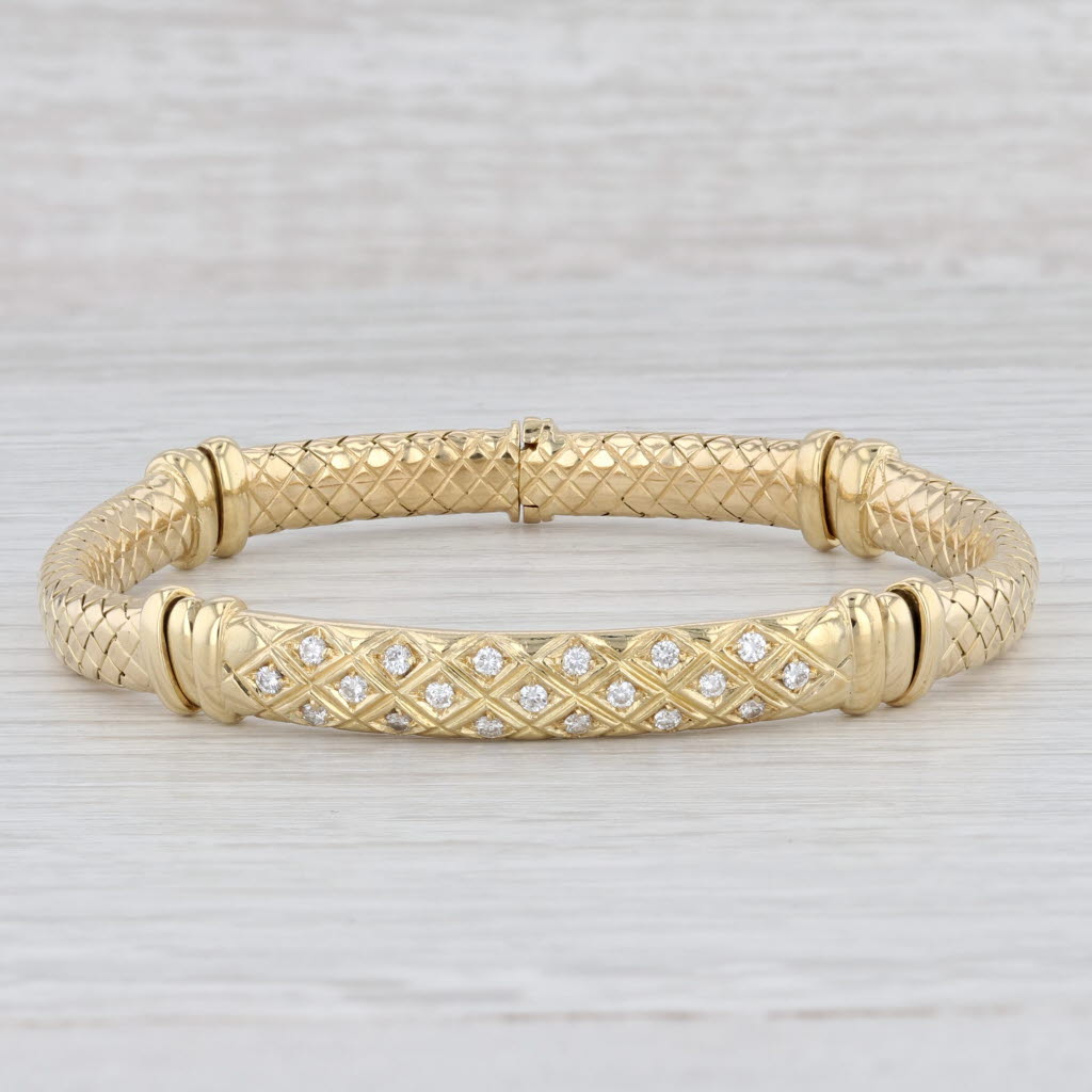 Light Gray 0.38ctw Diamond Lattice Work Bracelet 18k Yellow Gold 6.75" 7mm Italian Zydo