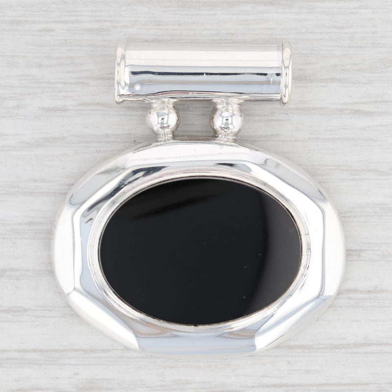 Light Gray New Black Resin Pendant 925 Sterling Silver Oval Statement Mexico Taxco B12771