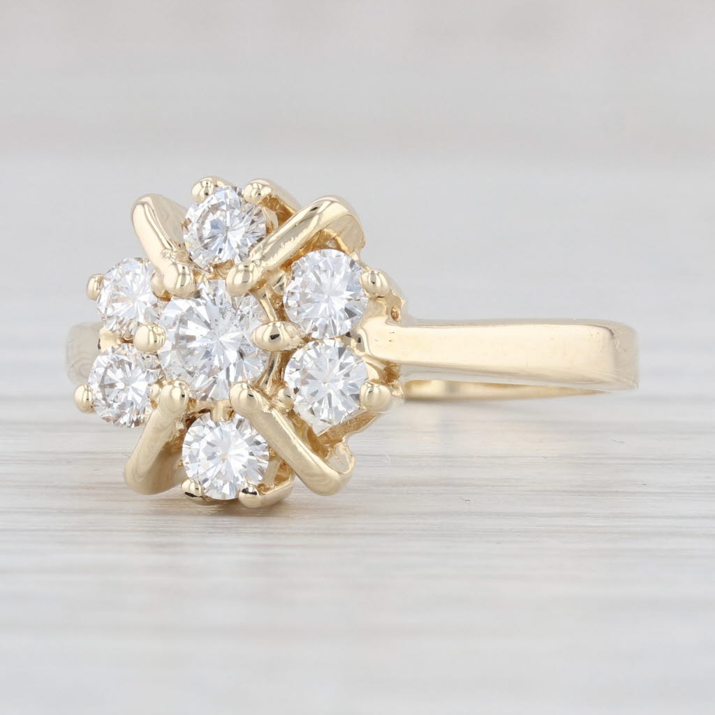 Light Gray 0.86 Diamond Cluster Flower Ring 14k Yellow Gold Size 9.25 Engagement