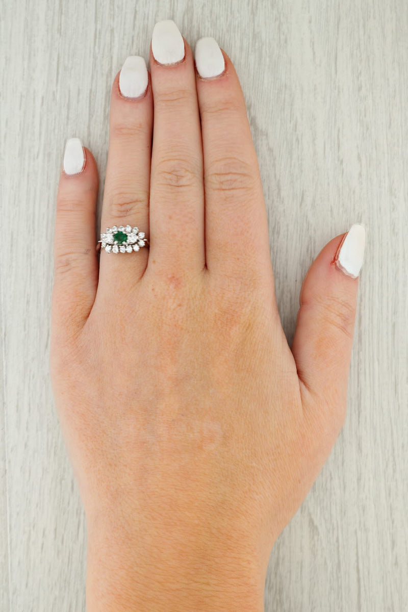 Gray 0.74ctw Emerald Diamond Halo Ring 18k White Gold Size 4 Engagement