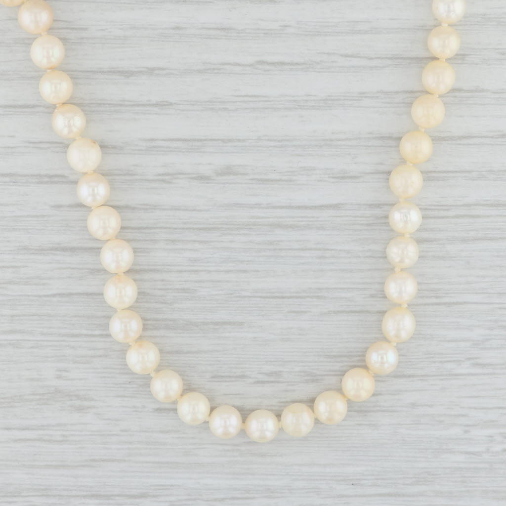 Light Gray Vintage Cultured Pearl Bead Strand Necklace 14k Gold Clasp 22" with Holder