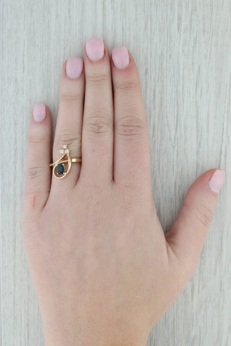 0.69ctw Blue Sapphire Diamond Teardrop Ring 14k Yellow Gold Size 5.75