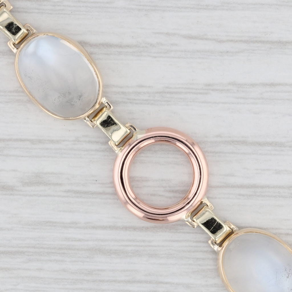 Light Gray Oval Cabachon Moonstone Bracelet 14k Yellow Rose Gold 7.5"