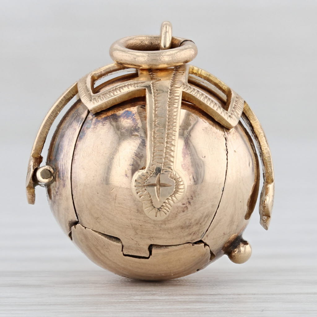 Light Gray Antique Masonic Orb Fob Charm 9ct Gold Silver Symbols Skull Stars Square Compass