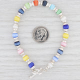 New Glass Bead Bracelet 7.75" Sterling Silver Toggle Clasp Multi Color Statement