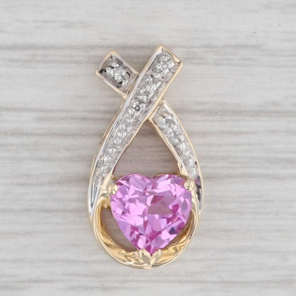 Gray 1.55ct Pink Lab Created Sapphire Heart Pendant 10k Yellow Gold Diamond Accents