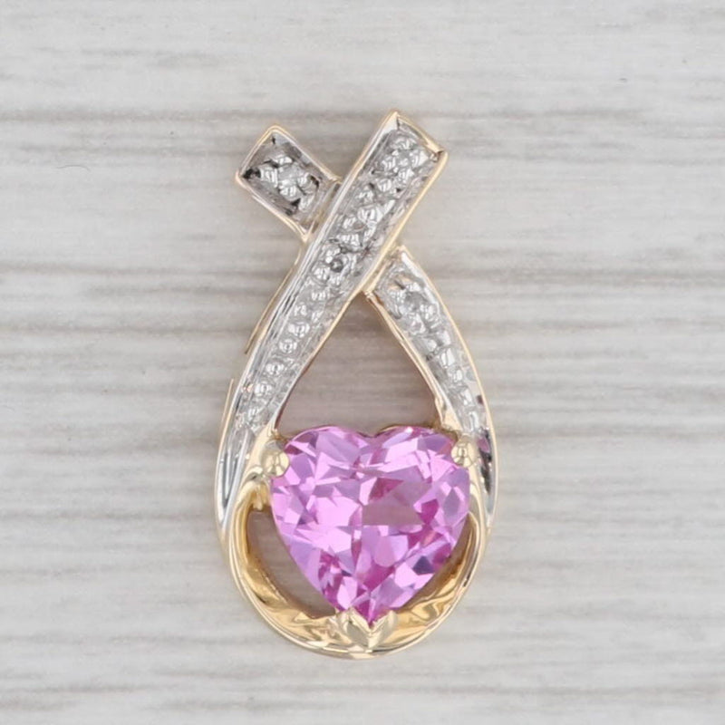 Gray 1.55ct Pink Lab Created Sapphire Heart Pendant 10k Yellow Gold Diamond Accents