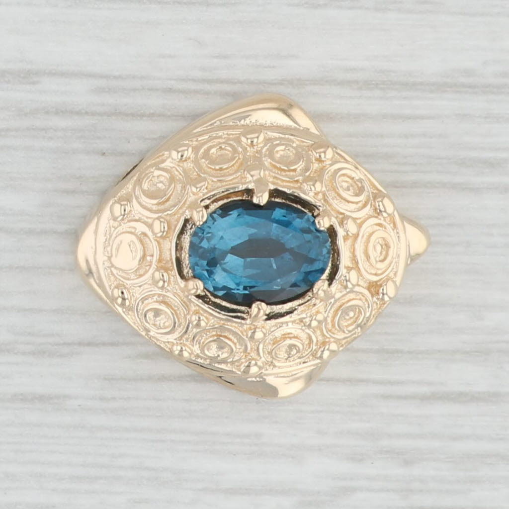 Light Gray 1.50ct Blue Topaz Slide Charm 14k Yellow Gold Vintage Ornate Richard Klein